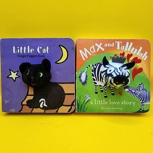 2 Finger Puppet Board Books Cat Zebra Baby Toddler First Book 4x4"